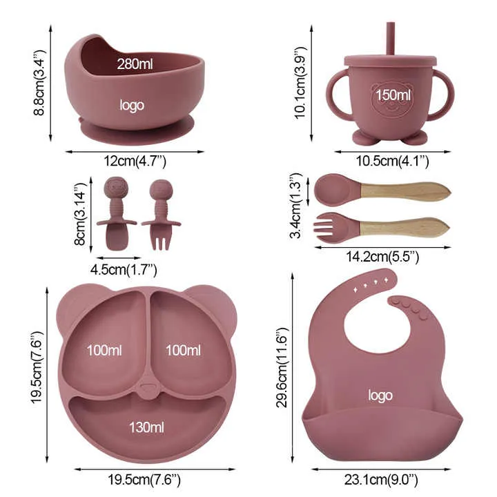 أطباق عشاء مخصصة على شكل دب، مرايل . Custom bear dinner plates, aprons