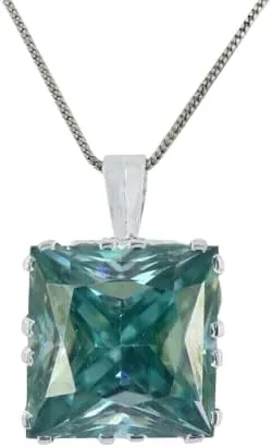 10 Ct Princess Cut Blue Diamond Solitaire Pendant Necklace for Women in 925 Sterling Silver, Ideal Gift for Anniversary, Birthday, Wedding-FREE CHAIN
