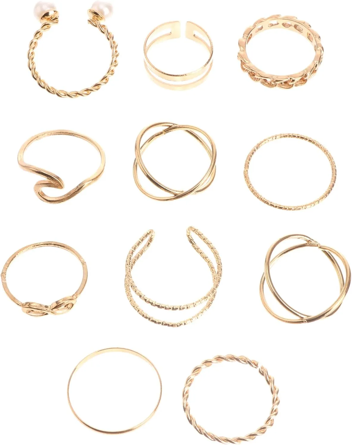 10Pcs Adjustable Pearl Rings for Women Open Design Knuckle Rings Elegant Finger Jewelry for Parties and Daily Wear