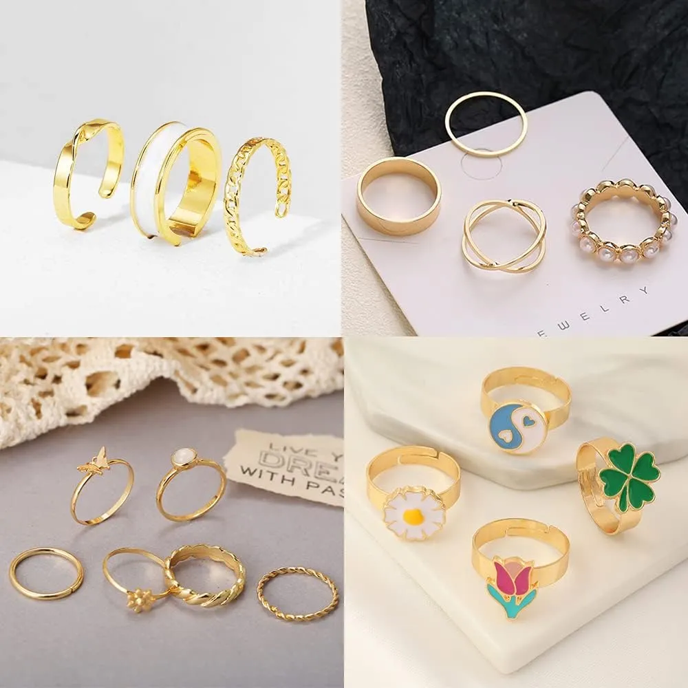 13-26PCS Gold Knuckle Stackable Rings Set for Women Midi Rings Crystal Gold Plated Knuckle Rings Set Bohemian Adjustable Joint Finger Rings