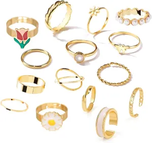 13-26PCS Gold Knuckle Stackable Rings Set for Women Midi Rings Crystal Gold Plated Knuckle Rings Set Bohemian Adjustable Joint Finger Rings