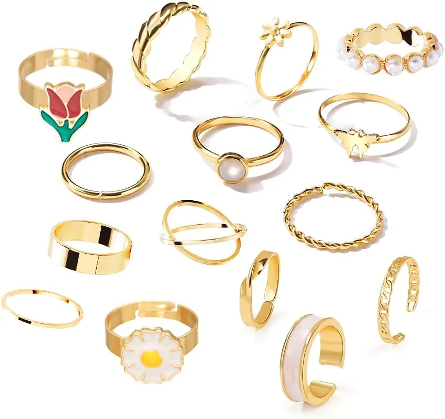 13-26PCS Gold Knuckle Stackable Rings Set for Women Midi Rings Crystal Gold Plated Knuckle Rings Set Bohemian Adjustable Joint Finger Rings