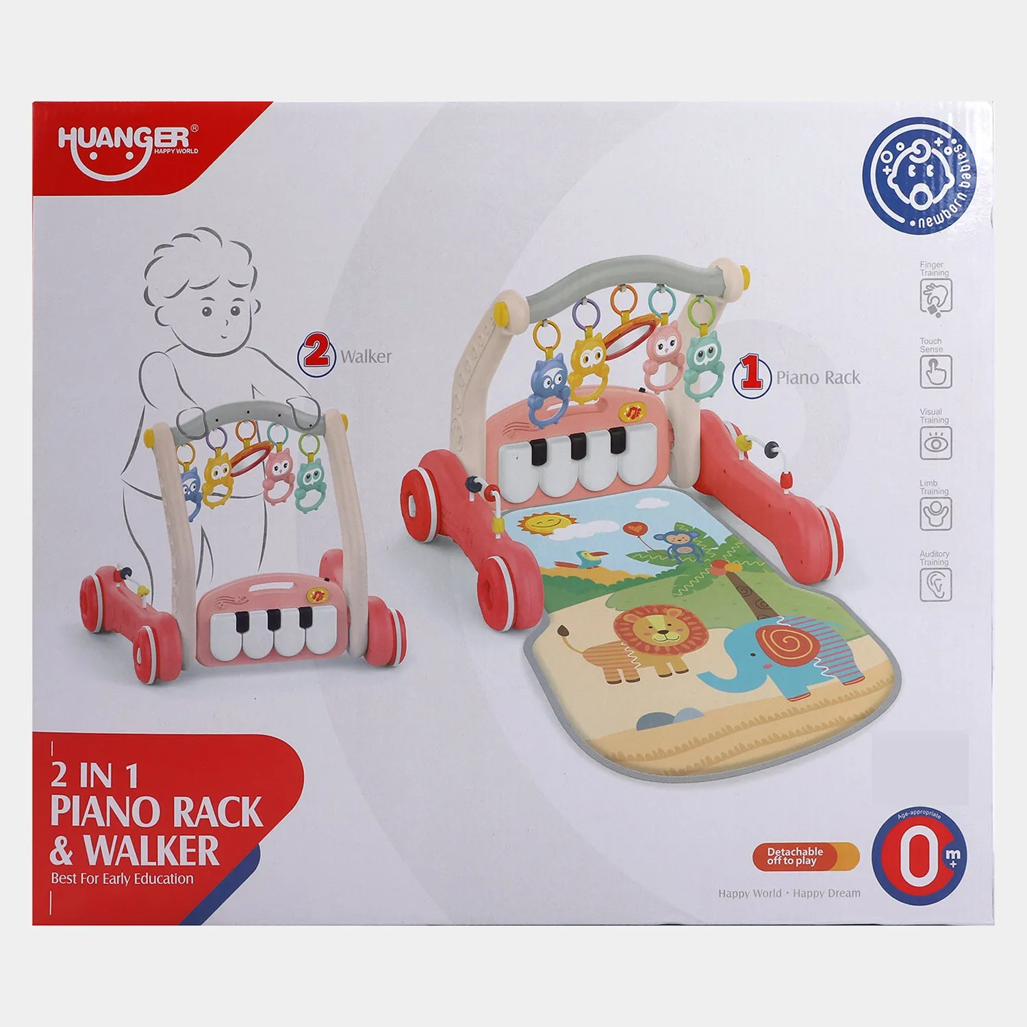 2-in-1 Interactive Piano Rack & Walker with Lights & Music for Infant Development