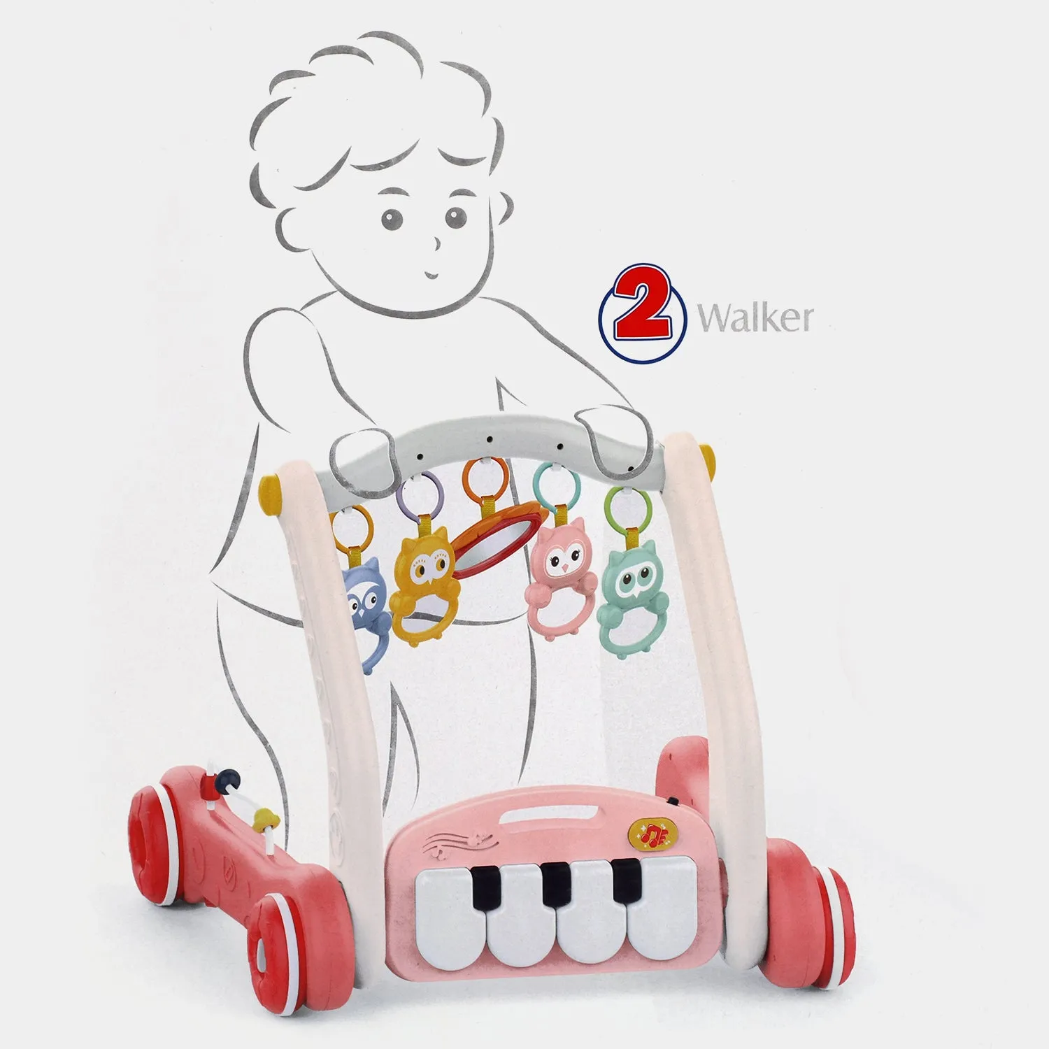 2-in-1 Interactive Piano Rack & Walker with Lights & Music for Infant Development