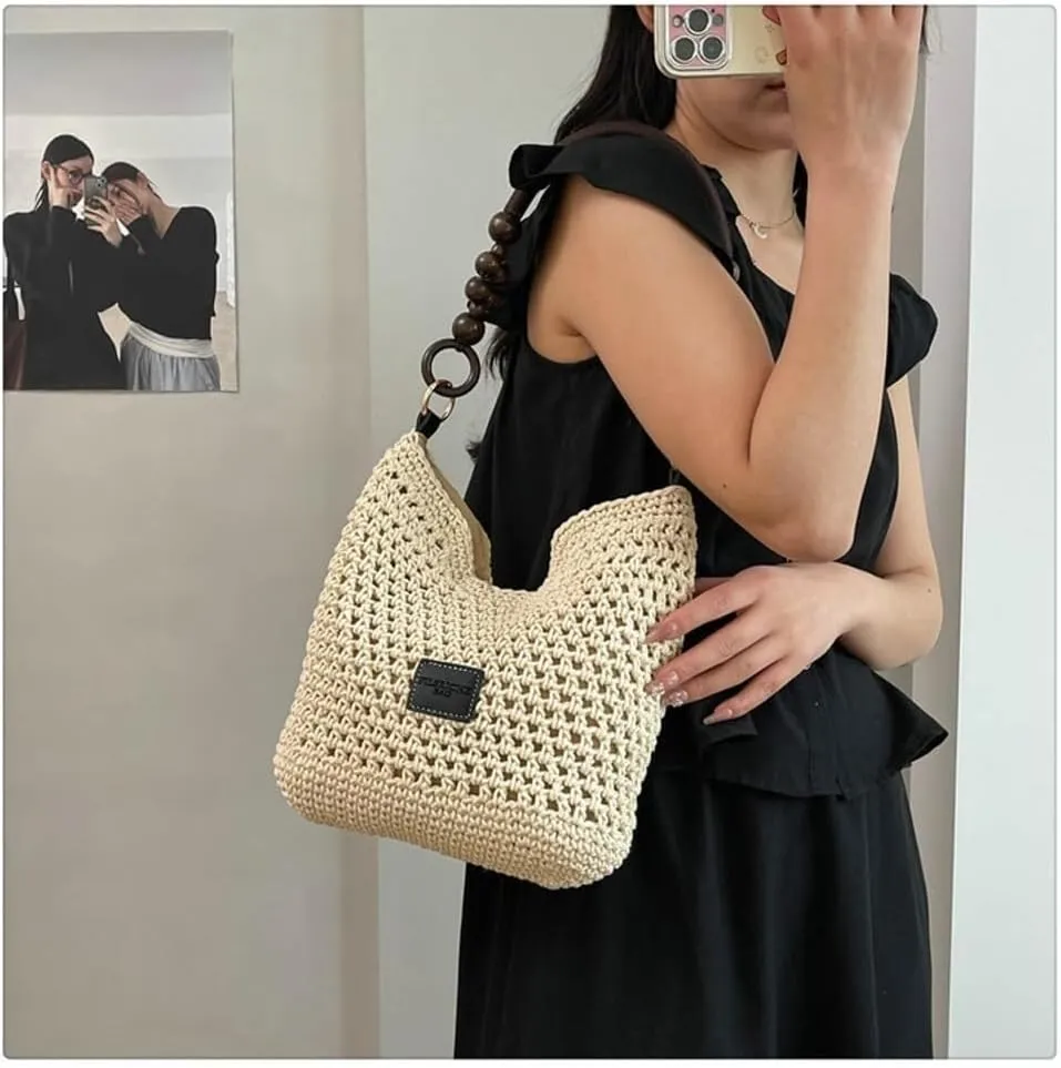 2025 Bohemia Beach Bag for Women Macrame Shoulder Tote Bag Crossbody Purse Travel Beach Bag Summer Top-handle Hobo Bags