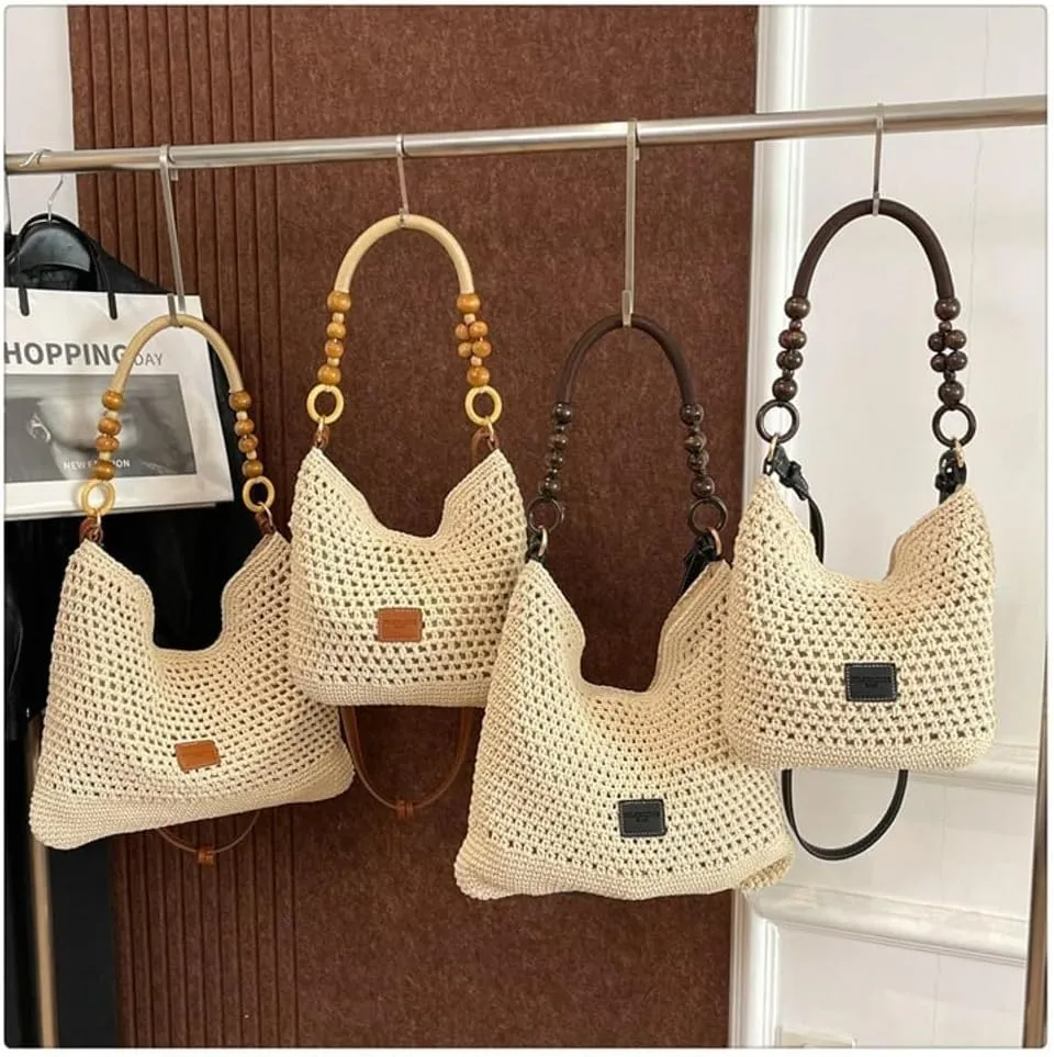 2025 Bohemia Beach Bag for Women Macrame Shoulder Tote Bag Crossbody Purse Travel Beach Bag Summer Top-handle Hobo Bags