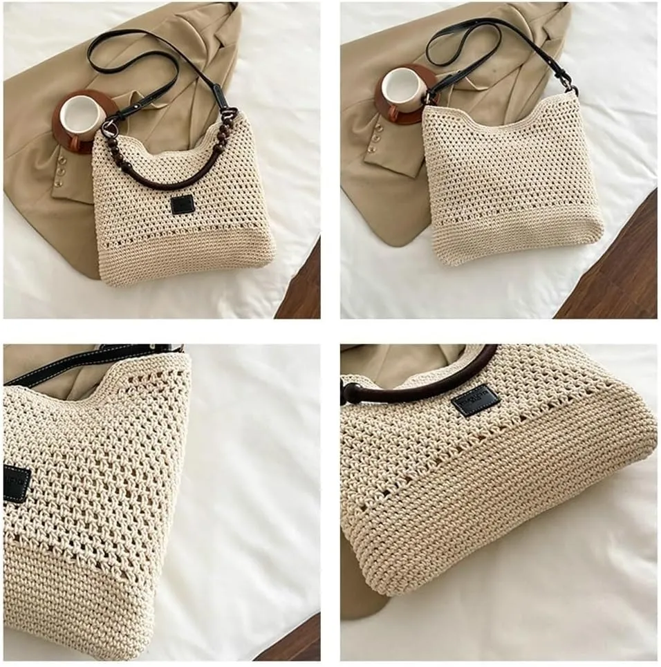 2025 Bohemia Beach Bag for Women Macrame Shoulder Tote Bag Crossbody Purse Travel Beach Bag Summer Top-handle Hobo Bags
