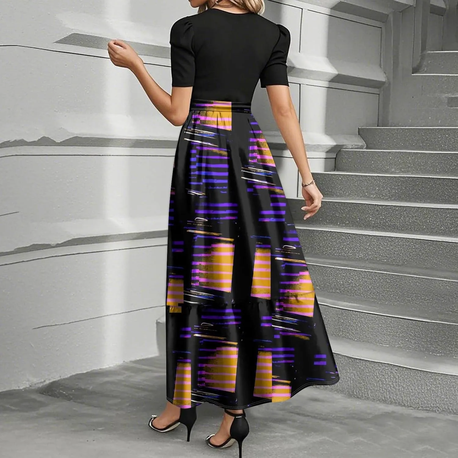 2025 Spring Dresses for Women, Beach Boho Maxi Womens Jumpsuit Print Bow High Waisted Rompers for Women