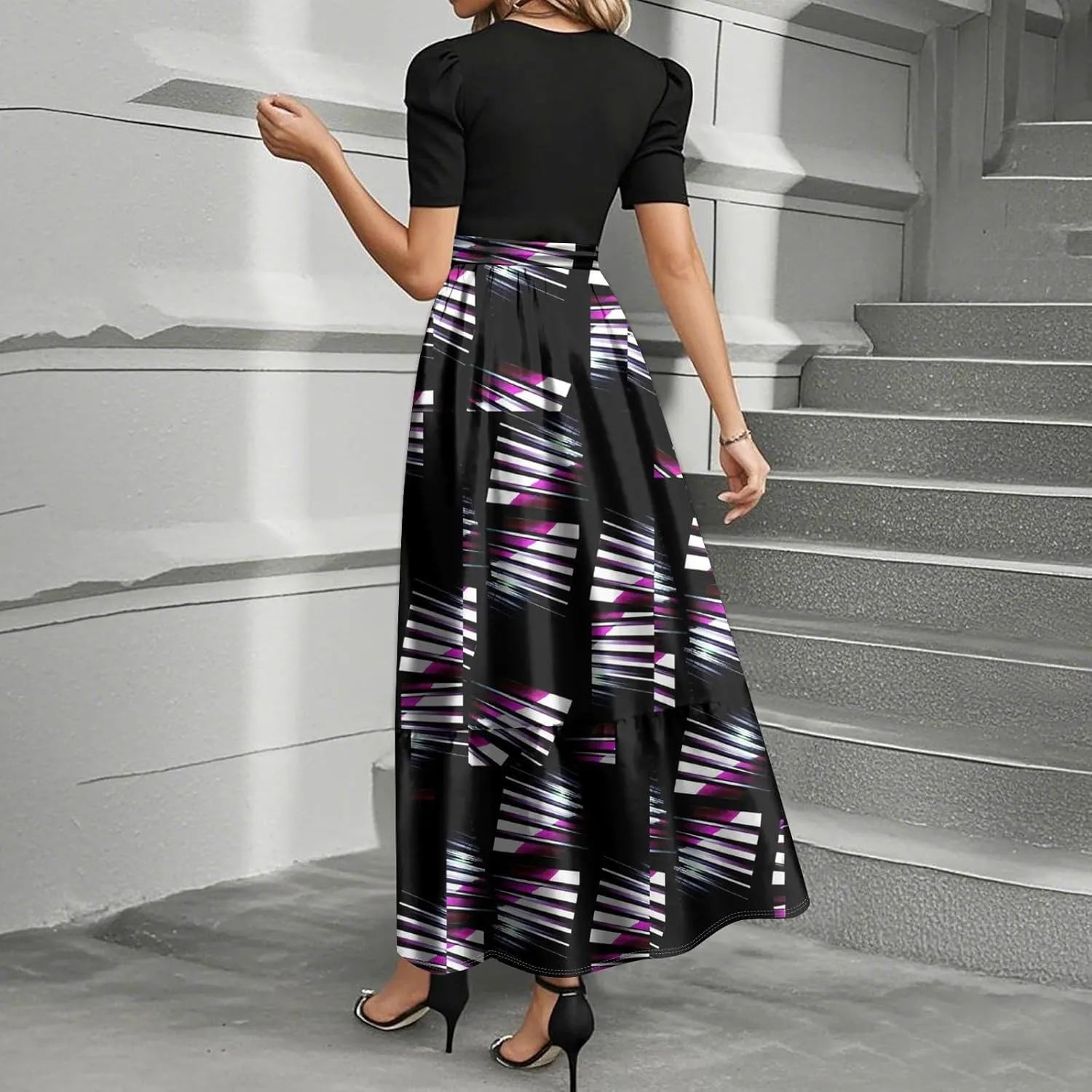 2025 Spring Dresses for Women, Beach Boho Maxi Womens Jumpsuit Print Bow High Waisted Rompers for Women