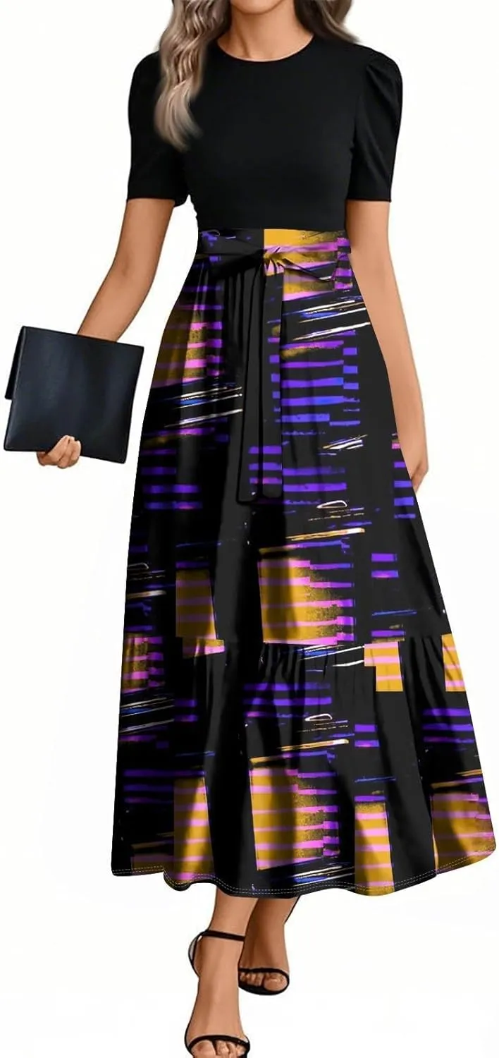 2025 Spring Dresses for Women, Beach Boho Maxi Womens Jumpsuit Print Bow High Waisted Rompers for Women