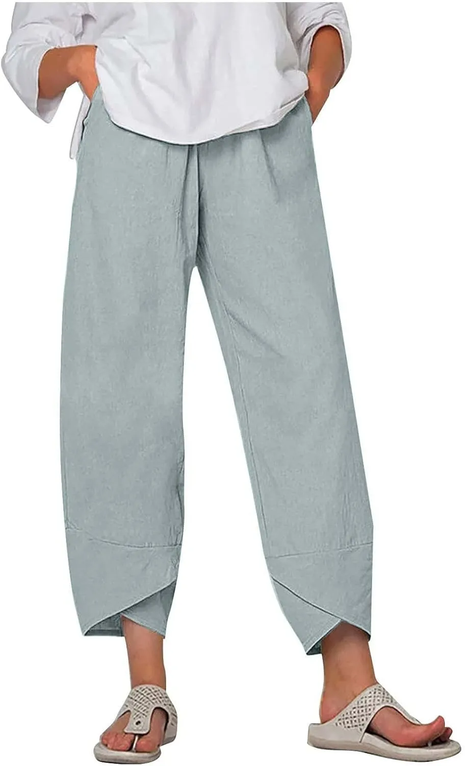 2025 Women's Linen Nine-Tenths Pants - Trendy High Waist Comfortable Summer Solid Color Casual Cropped Trousers