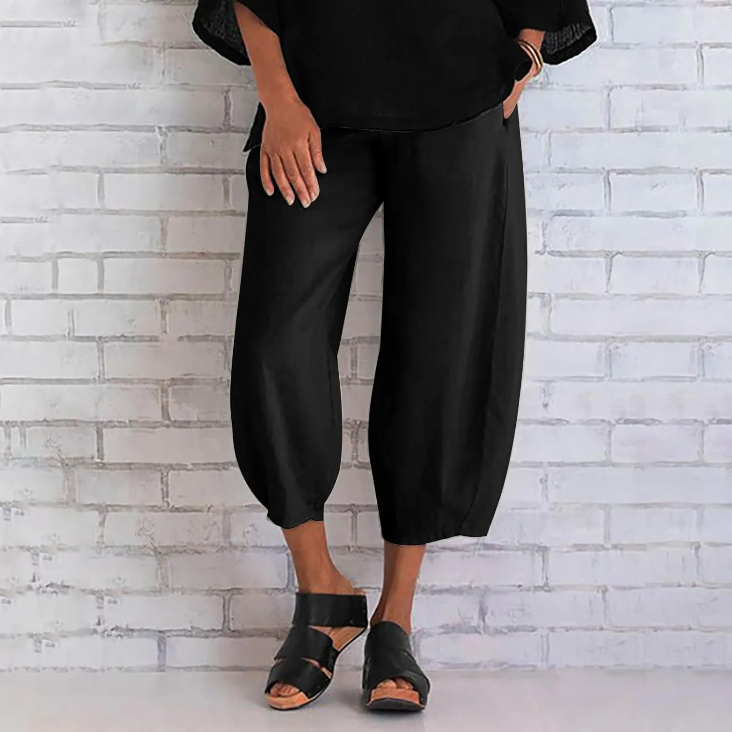 2025 Women's Summer Linen Pants - Pure Color Wide Leg Casual Trousers, Trendy Comfortable Breathable Palazzo Pants
