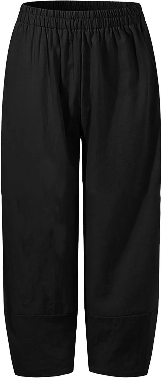 2025 Women's Summer Linen Pants - Pure Color Wide Leg Casual Trousers, Trendy Comfortable Breathable Palazzo Pants