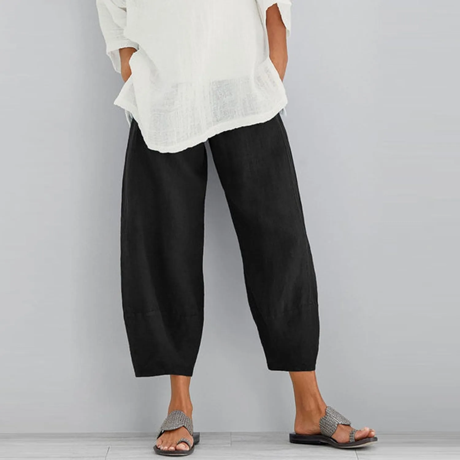 2025 Women's Summer Linen Pants - Pure Color Wide Leg Casual Trousers, Trendy Comfortable Breathable Palazzo Pants