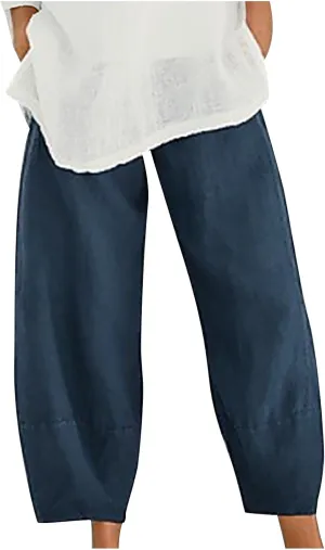 2025 Women's Summer Linen Pants - Pure Color Wide Leg Casual Trousers, Trendy Comfortable Breathable Palazzo Pants
