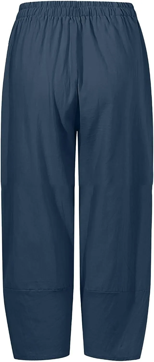 2025 Women's Summer Linen Pants - Pure Color Wide Leg Casual Trousers, Trendy Comfortable Breathable Palazzo Pants