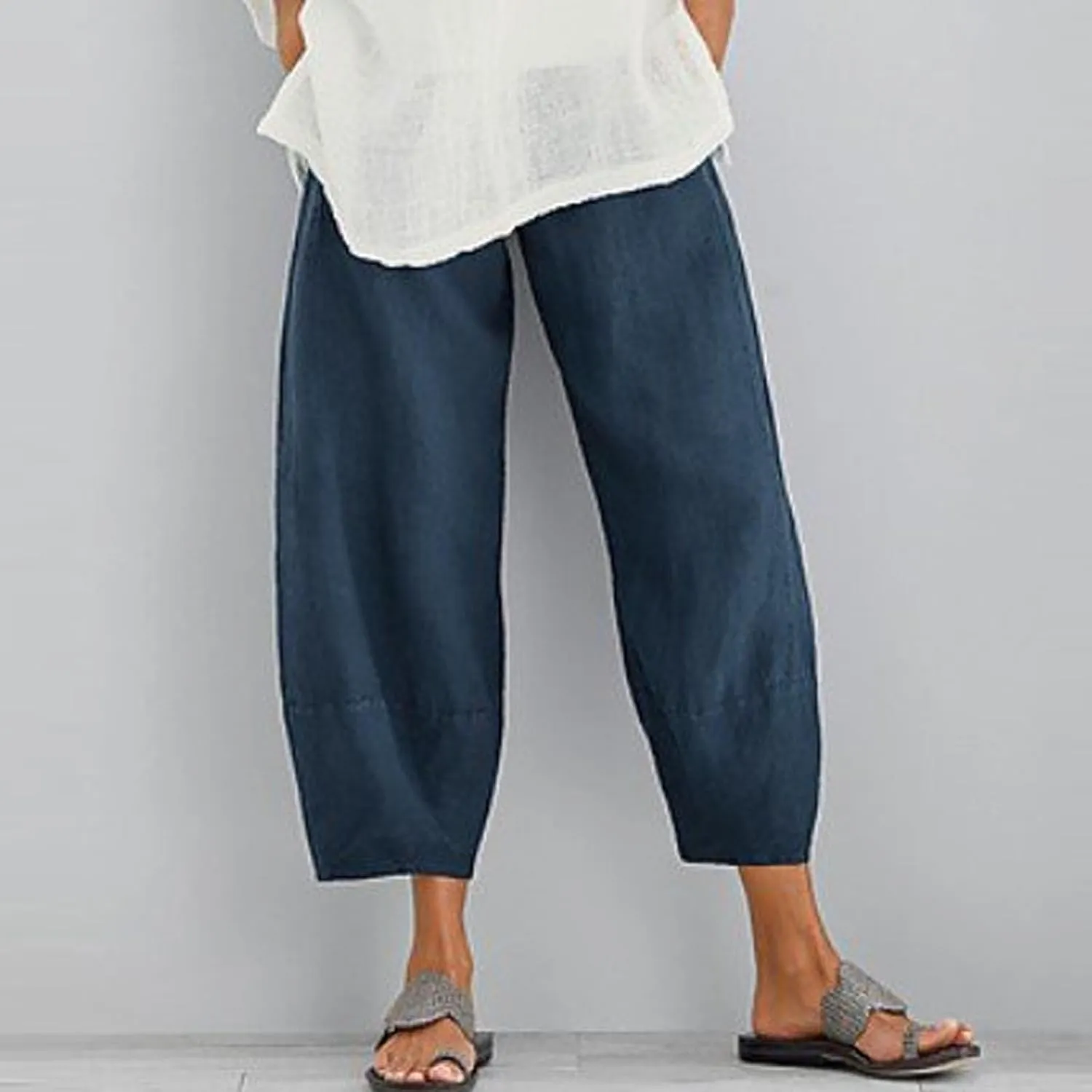 2025 Women's Summer Linen Pants - Pure Color Wide Leg Casual Trousers, Trendy Comfortable Breathable Palazzo Pants