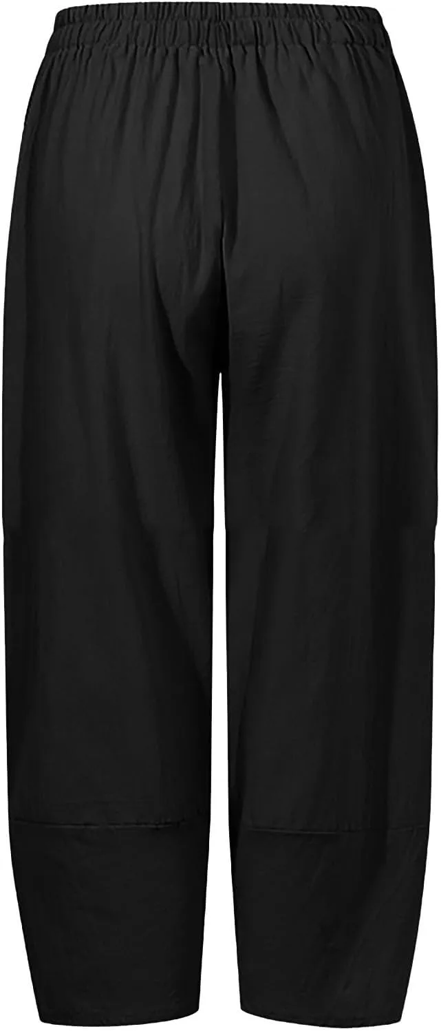 2025 Women's Summer Linen Pants - Pure Color Wide Leg Casual Trousers, Trendy Comfortable Breathable Palazzo Pants