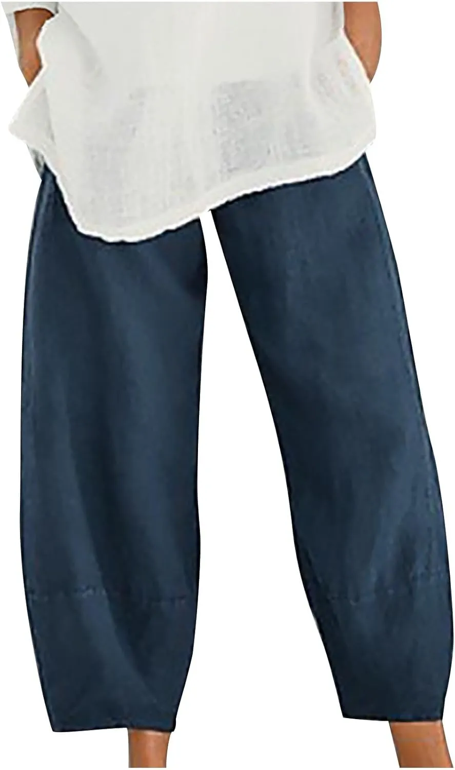 2025 Women's Summer Linen Pants - Pure Color Wide Leg Casual Trousers, Trendy Comfortable Breathable Palazzo Pants