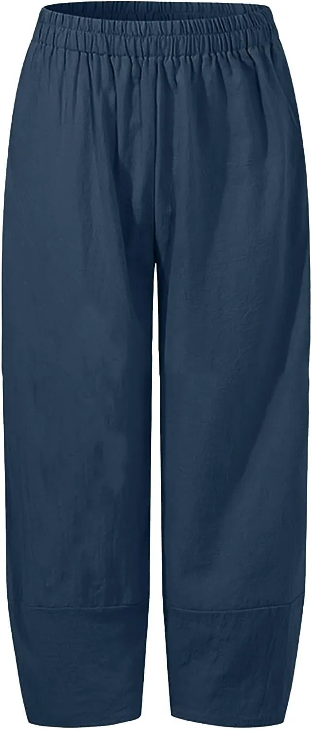 2025 Women's Summer Linen Pants - Pure Color Wide Leg Casual Trousers, Trendy Comfortable Breathable Palazzo Pants