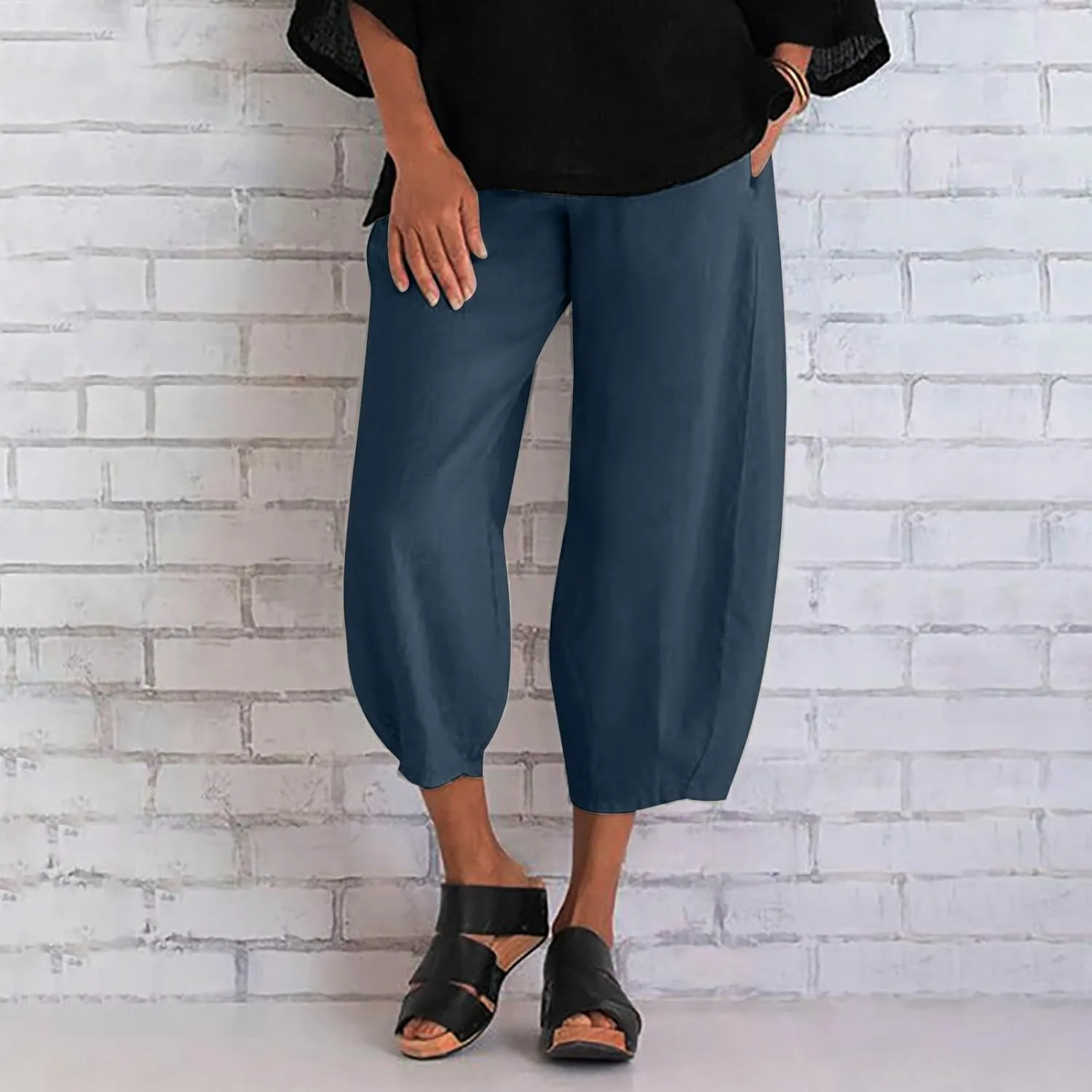 2025 Women's Summer Linen Pants - Pure Color Wide Leg Casual Trousers, Trendy Comfortable Breathable Palazzo Pants