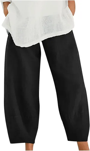 2025 Women's Summer Linen Pants - Pure Color Wide Leg Casual Trousers, Trendy Comfortable Breathable Palazzo Pants