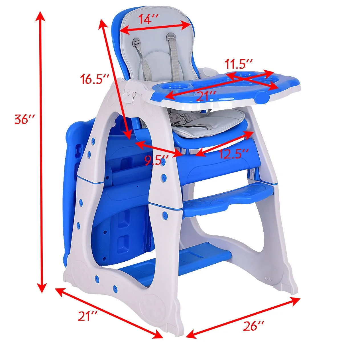 3 in 1 Convertible Play Table Seat Baby High Chair - Blue
