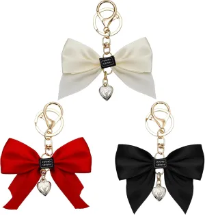 3 PCS Elegant Bow Charm Key Chains for Women, Stylish Purse Charms for Car Keys & Handbags, Great Gift for Women