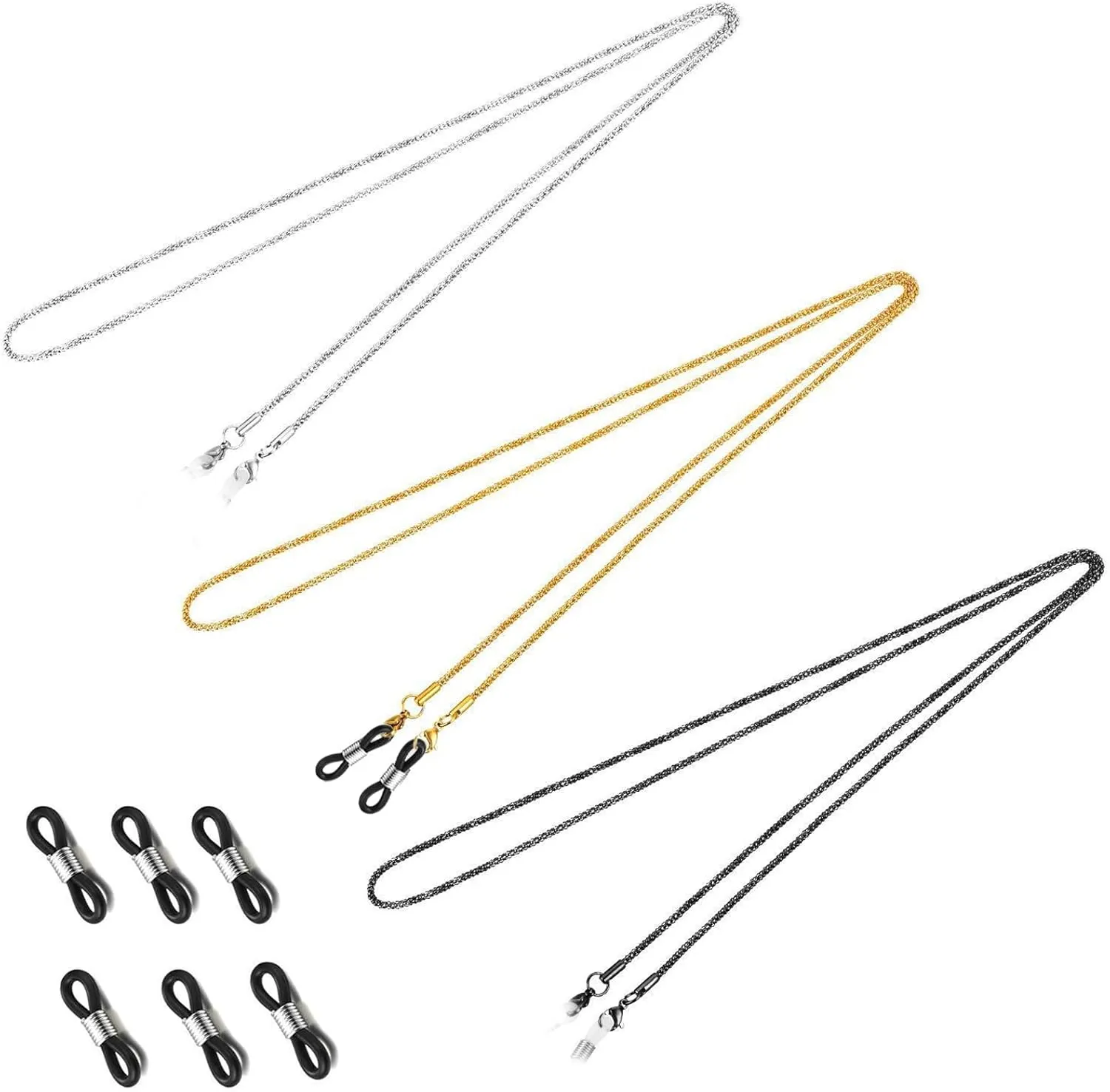 3 Pcs Eye Glass Chains for Around Neck Women with 6 Pcs Adjustable Rubber Ends Connectors