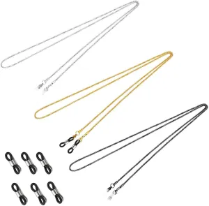 3 Pcs Eye Glass Chains for Around Neck Women with 6 Pcs Adjustable Rubber Ends Connectors