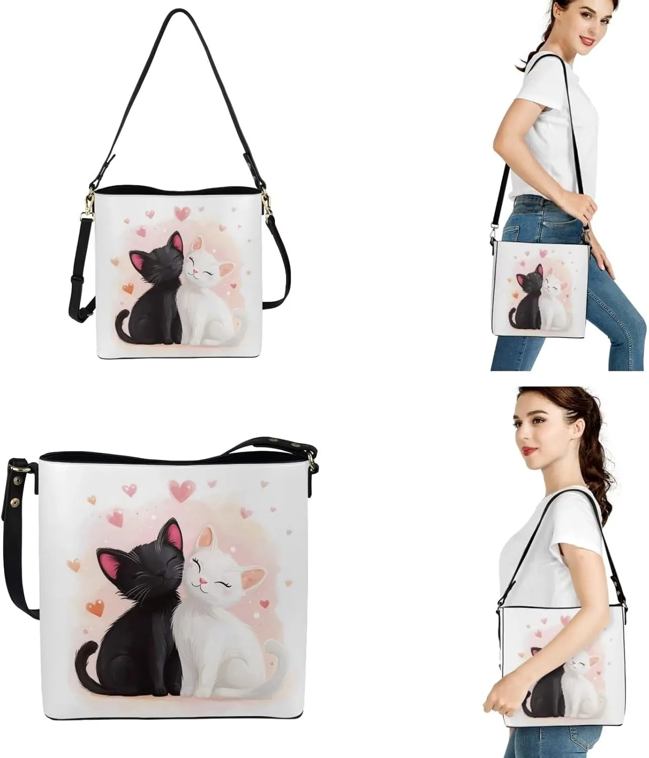 3 Piece Purse Set for Women Cute Shoulder Bags Handbags and Wallets Valentine's Day Tote Leather Hobo Bag