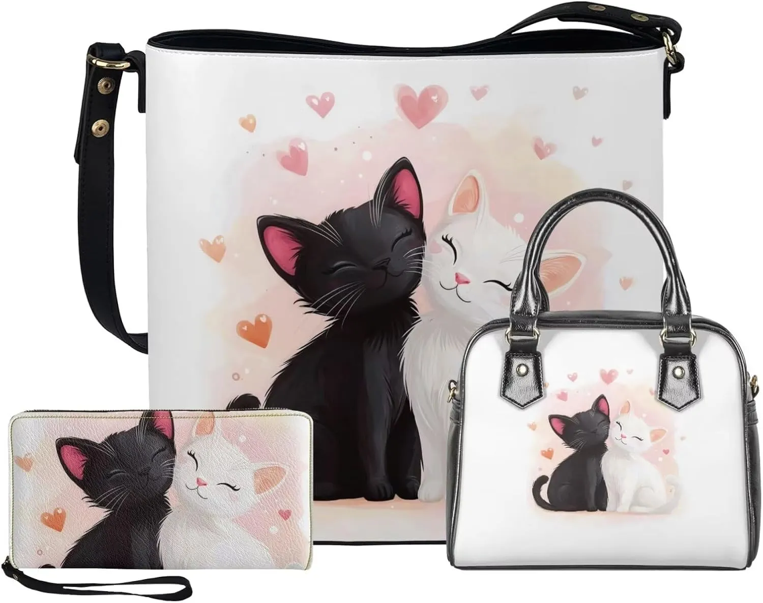 3 Piece Purse Set for Women Cute Shoulder Bags Handbags and Wallets Valentine's Day Tote Leather Hobo Bag
