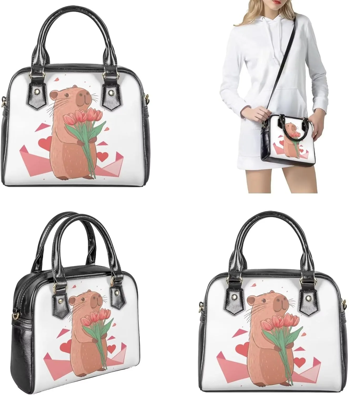 3 Piece Purse Set for Women Cute Shoulder Bags Handbags and Wallets Valentine's Day Tote Leather Hobo Bag