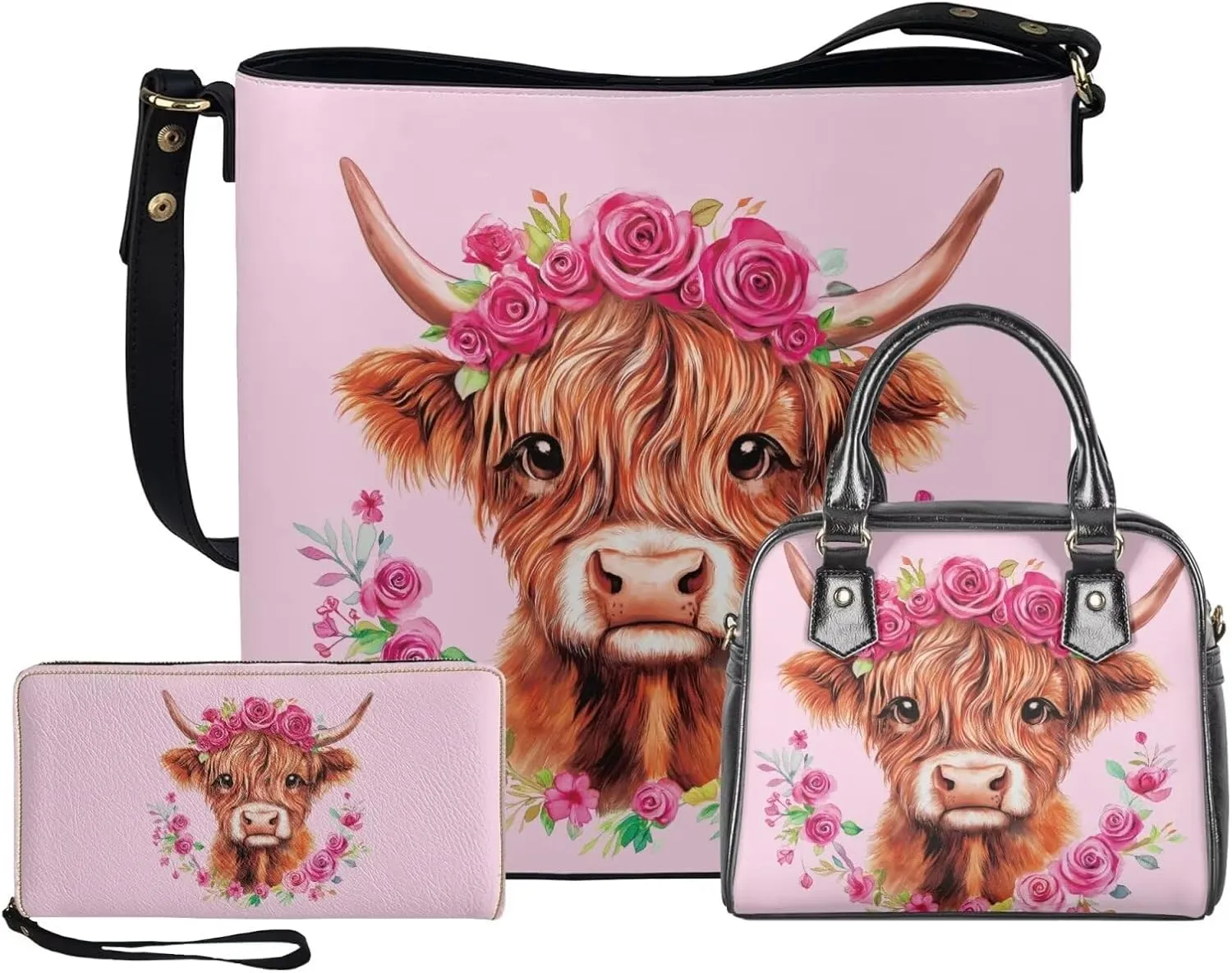 3 Piece Purse Set for Women Cute Shoulder Bags Handbags and Wallets Valentine's Day Tote Leather Hobo Bag