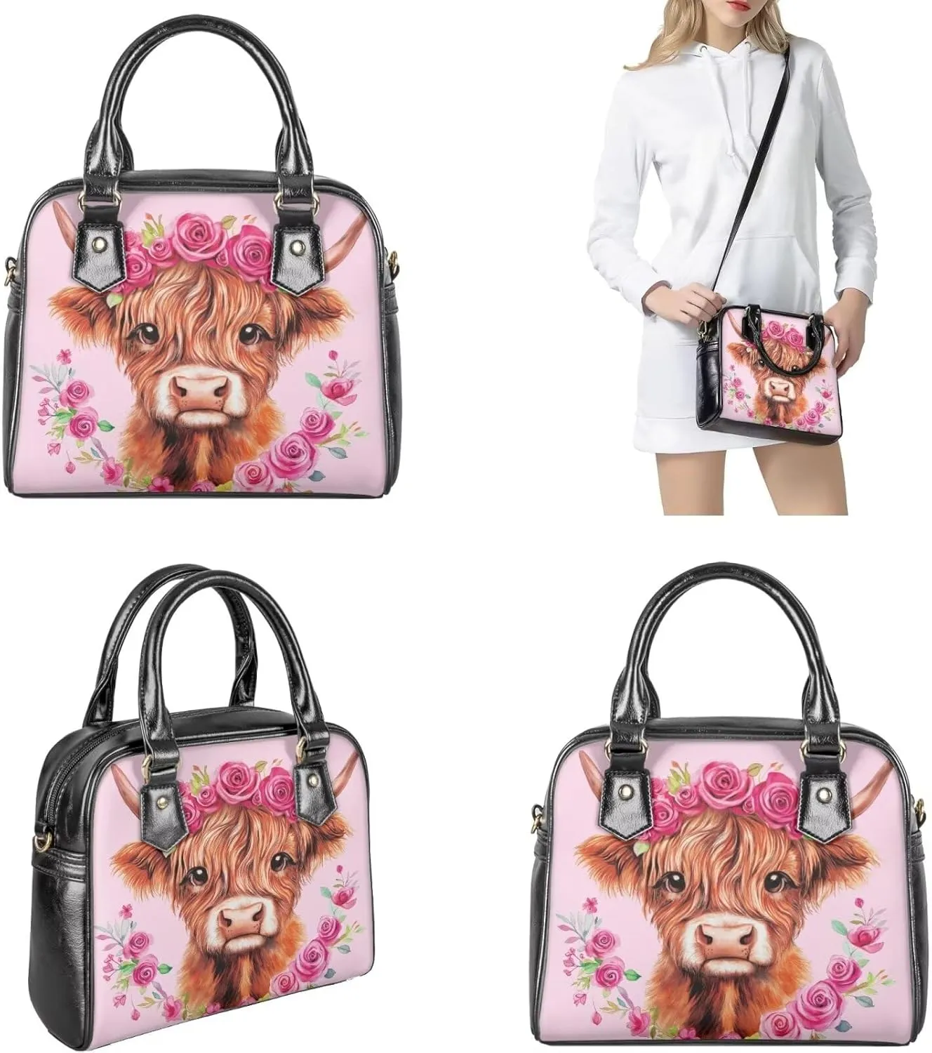 3 Piece Purse Set for Women Cute Shoulder Bags Handbags and Wallets Valentine's Day Tote Leather Hobo Bag