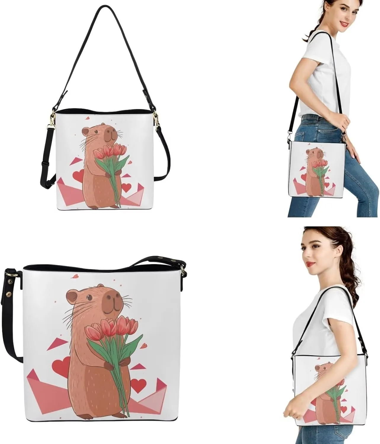 3 Piece Purse Set for Women Cute Shoulder Bags Handbags and Wallets Valentine's Day Tote Leather Hobo Bag