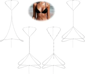 4PCS Sexy Body Chains for Women Thin Crossover Rhinestone Body Chain Necklace Jewelry Summer Bikini Beach Crystal Body Chains