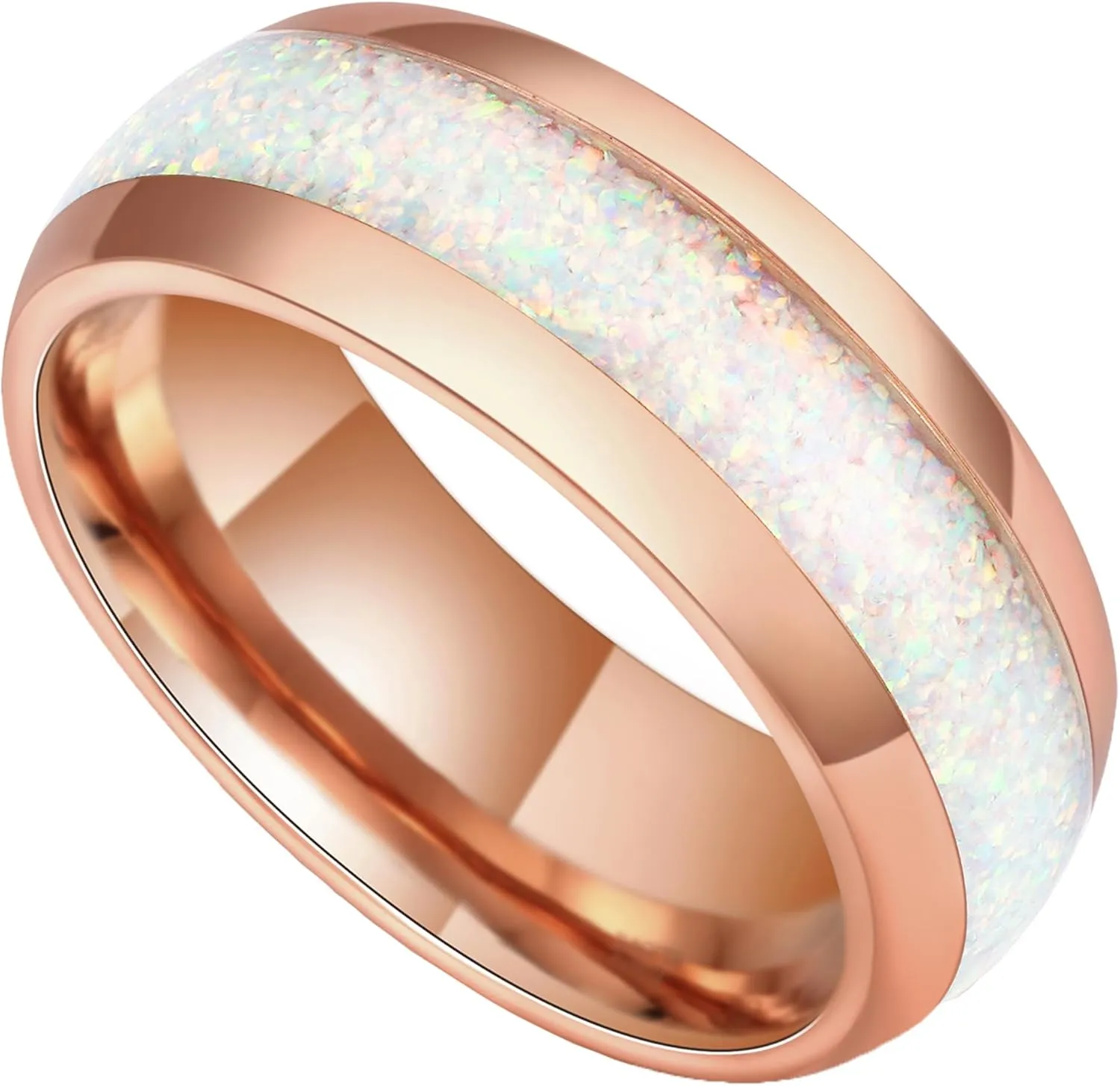 8mm Tungsten Rings for Men Women Black/Rose Gold Plated Tungsten Carbide Wedding Bands with Opal/Ruby/Emerald/Amethyst/Citrine/Pink Sapphire Birthstone Promise Rings Dome Polished Size 7-14