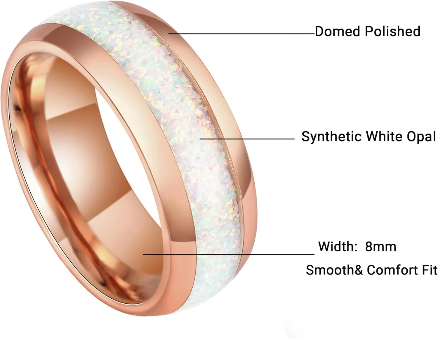 8mm Tungsten Rings for Men Women Black/Rose Gold Plated Tungsten Carbide Wedding Bands with Opal/Ruby/Emerald/Amethyst/Citrine/Pink Sapphire Birthstone Promise Rings Dome Polished Size 7-14