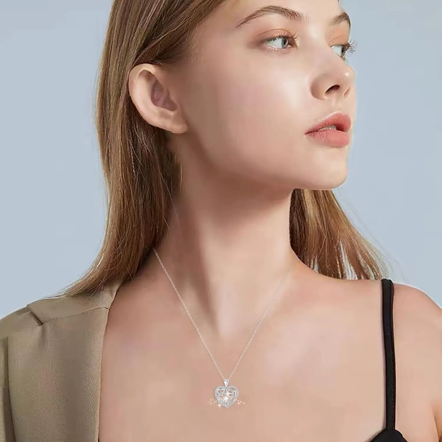 925 Sterling Silver Necklace for Women,Heart Cubic Zirconia Pendant Necklace Anniversary Birthday Jewelry Gifts for Mom Wife