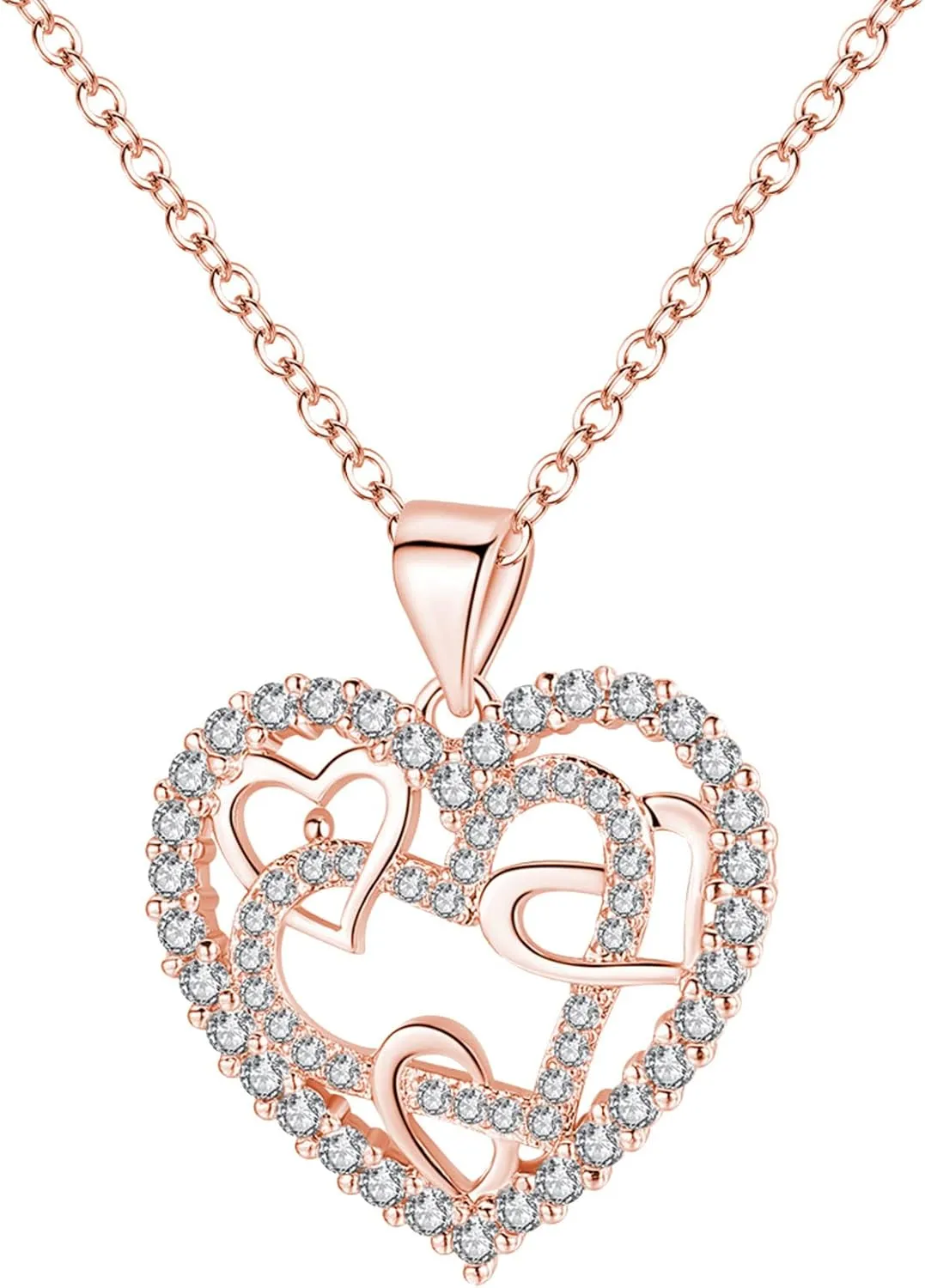 925 Sterling Silver Necklace for Women,Heart Cubic Zirconia Pendant Necklace Anniversary Birthday Jewelry Gifts for Mom Wife