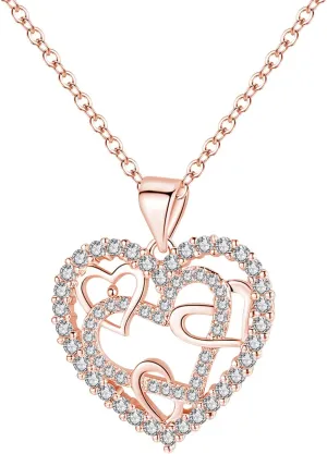 925 Sterling Silver Necklace for Women,Heart Cubic Zirconia Pendant Necklace Anniversary Birthday Jewelry Gifts for Mom Wife