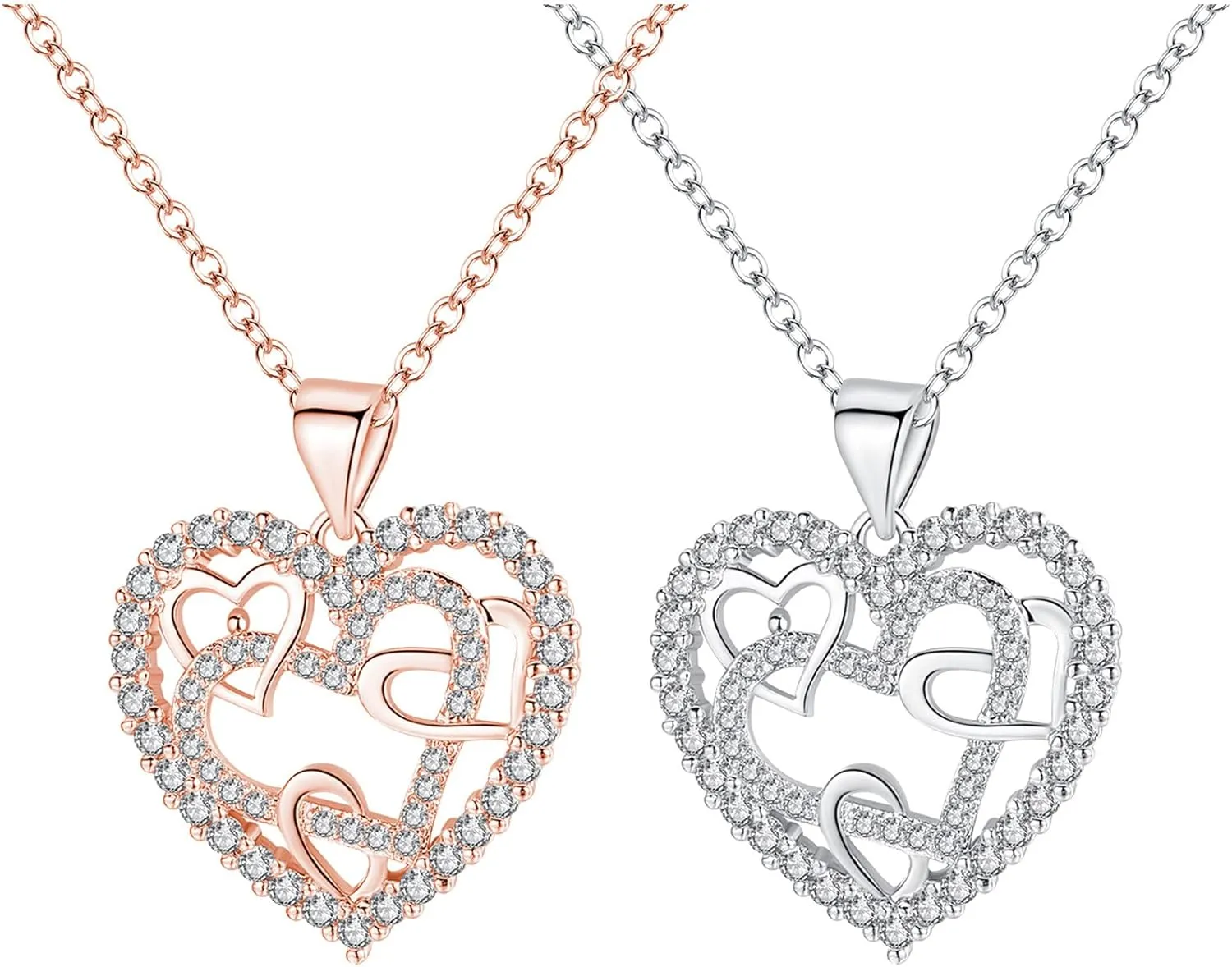 925 Sterling Silver Necklace for Women,Heart Cubic Zirconia Pendant Necklace Anniversary Birthday Jewelry Gifts for Mom Wife