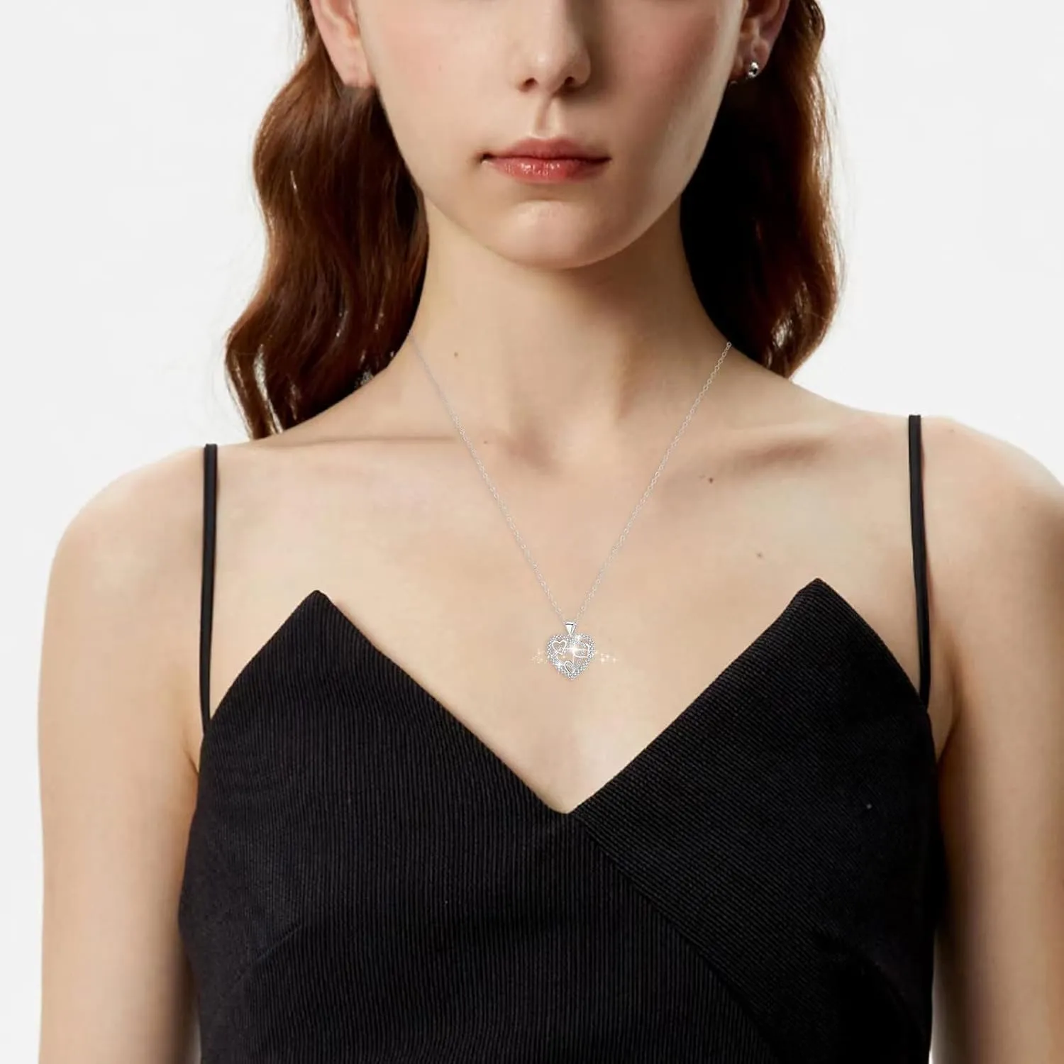 925 Sterling Silver Necklace for Women,Heart Cubic Zirconia Pendant Necklace Anniversary Birthday Jewelry Gifts for Mom Wife