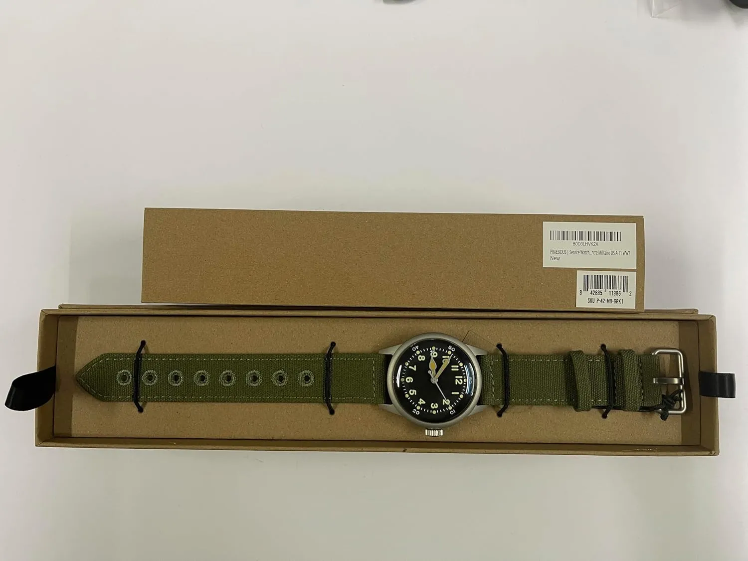 A-11 Service Watch Men's Military Automatic Watch, 38mm/42mm Stainless Steel Case, 50M Water Resistance, Black/Beige Dial with Green/White Lume, Black/Brown/Green Leather/Canvas/Nylon Strap, Combat Tactical Field Spec Ops Commemorative Vintage