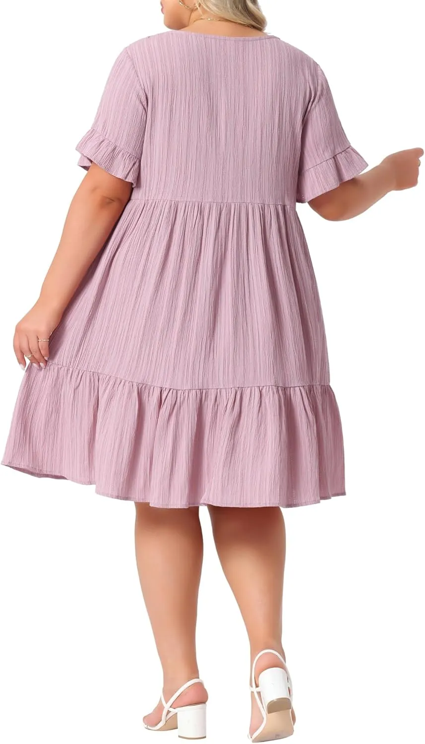 Agnes Orinda Plus Size Summer Ruffle Short Sleeve Dresses for Women Crew Neck A Line Tiered Midi Dress Casual 2025