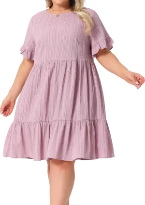 Agnes Orinda Plus Size Summer Ruffle Short Sleeve Dresses for Women Crew Neck A Line Tiered Midi Dress Casual 2025