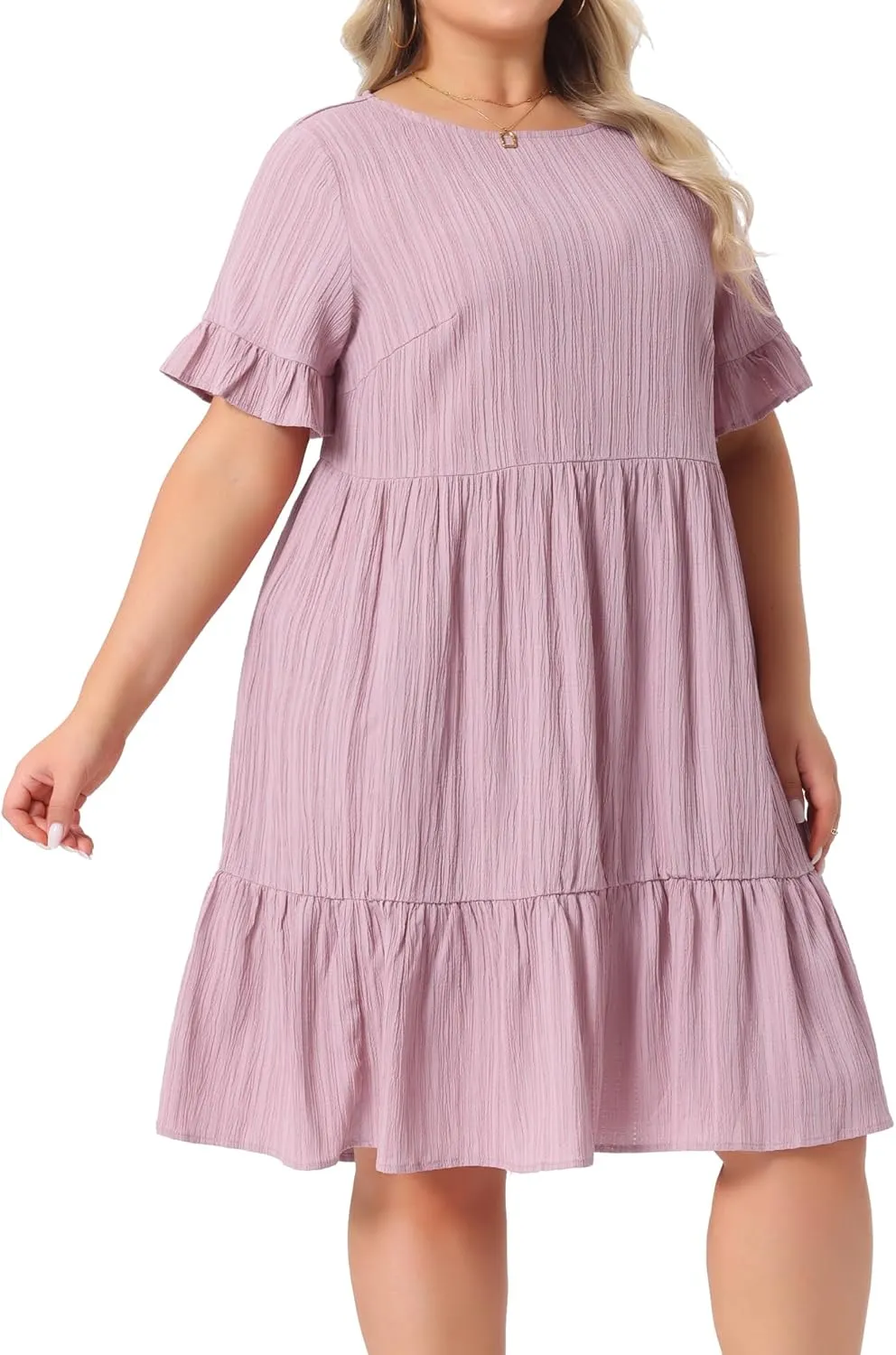 Agnes Orinda Plus Size Summer Ruffle Short Sleeve Dresses for Women Crew Neck A Line Tiered Midi Dress Casual 2025
