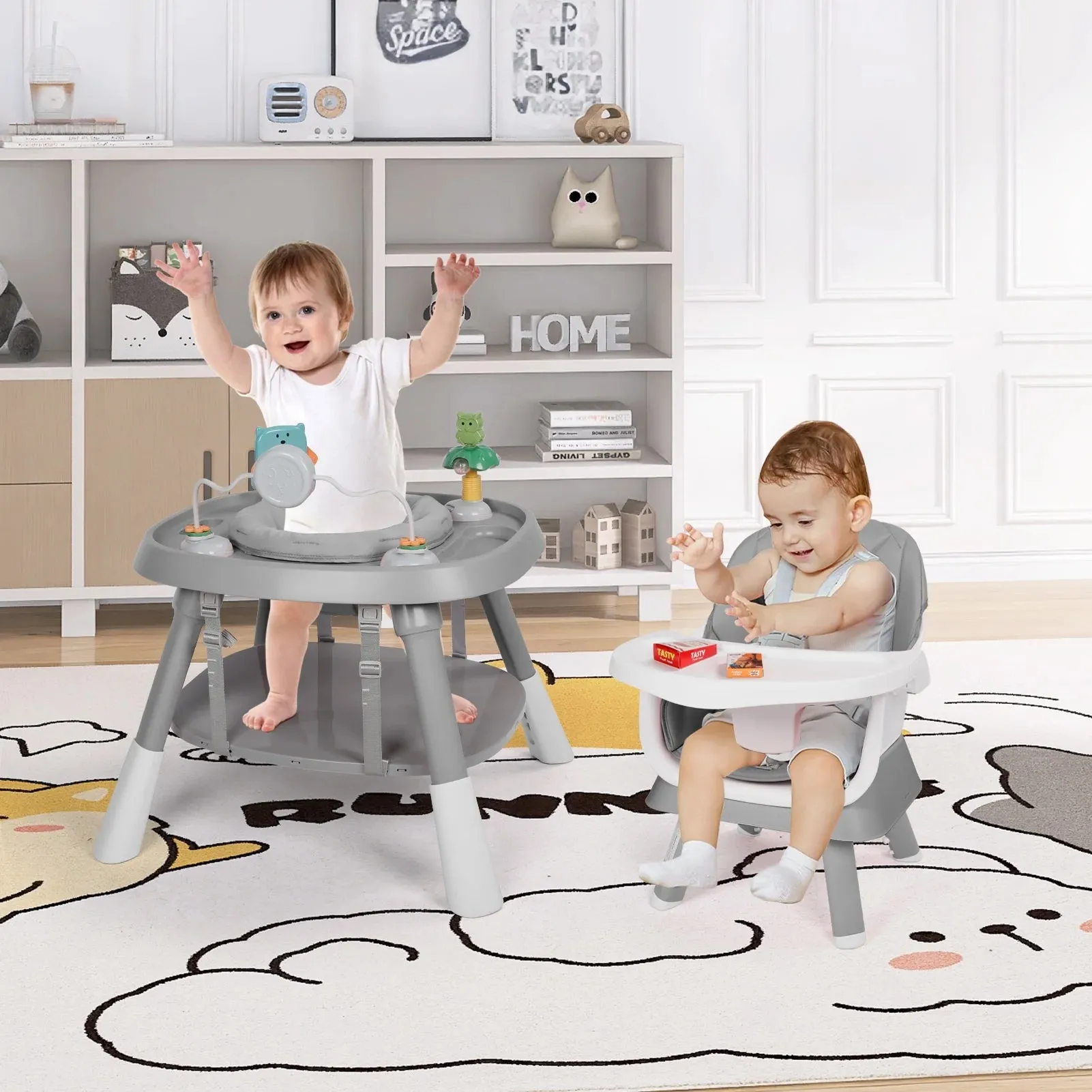 AILEEKISS 15 in 1 Baby High Chair, Toddler Dining Booster Seat w/Activity Center, Grey