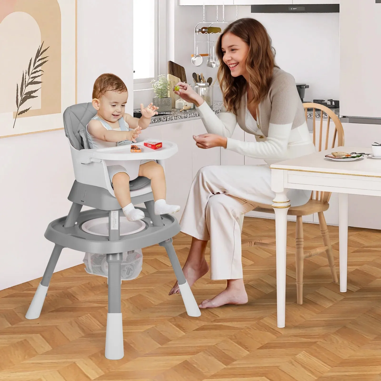AILEEKISS 15 in 1 Baby High Chair, Toddler Dining Booster Seat w/Activity Center, Grey